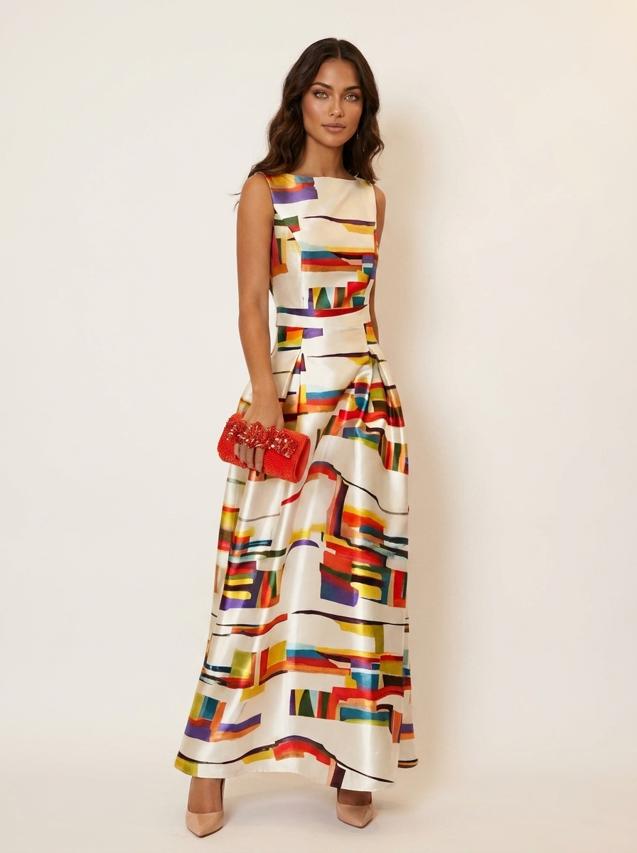 Maxi Jurk met Kleurrijke Geometrische Print – Noelle