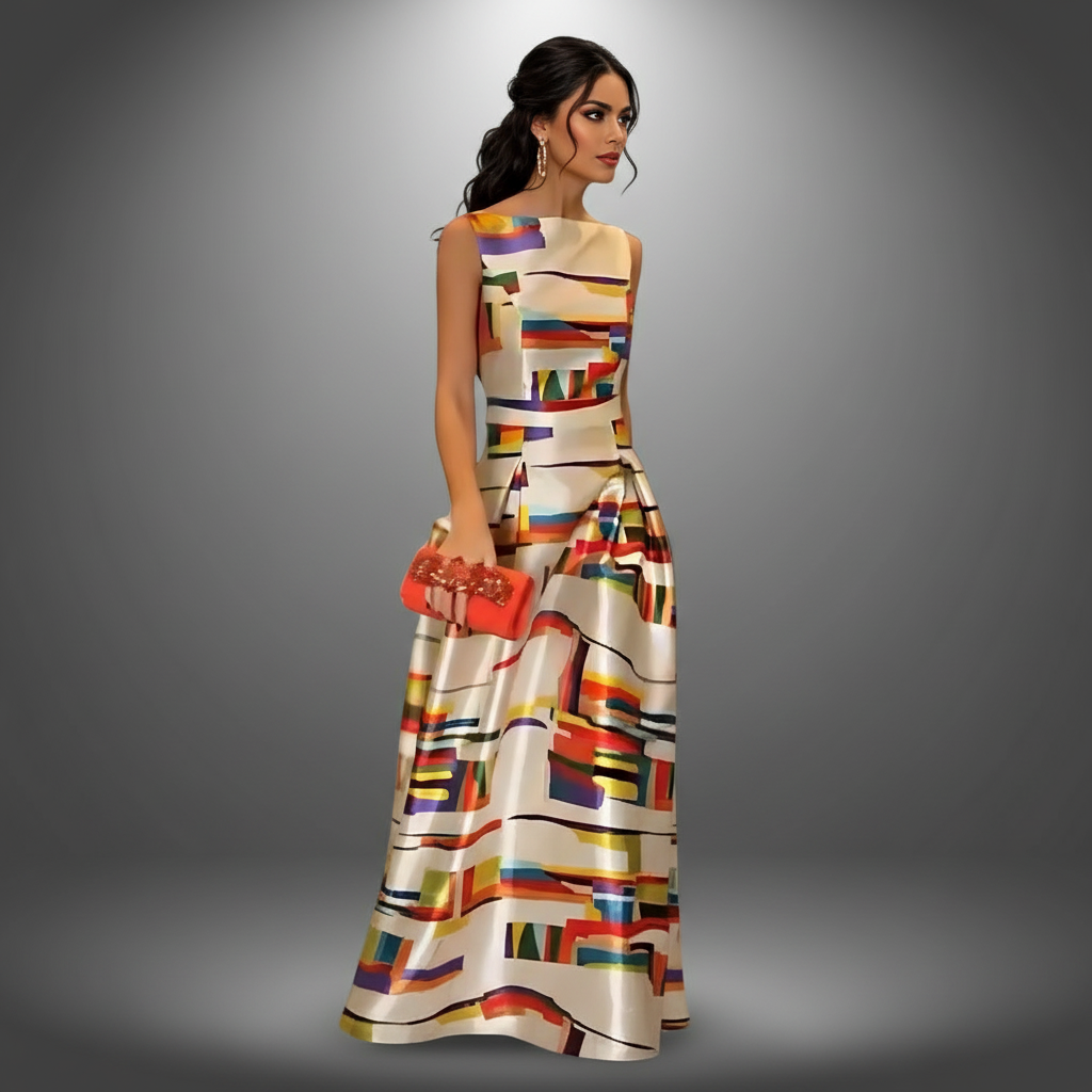 Maxi Jurk met Kleurrijke Geometrische Print – Noelle