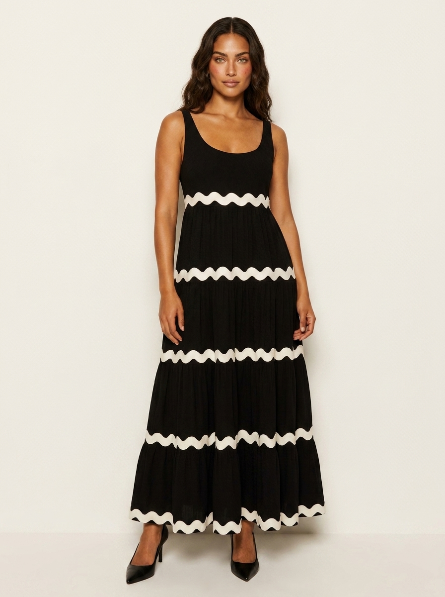Maxi jurk met golvend contrastdetail - Sophie
