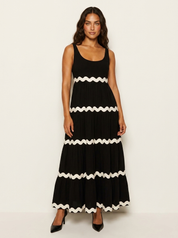 Maxi jurk met golvend contrastdetail - Sophie