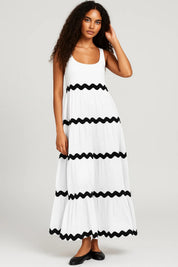 Maxi jurk met golvend contrastdetail - Sophie