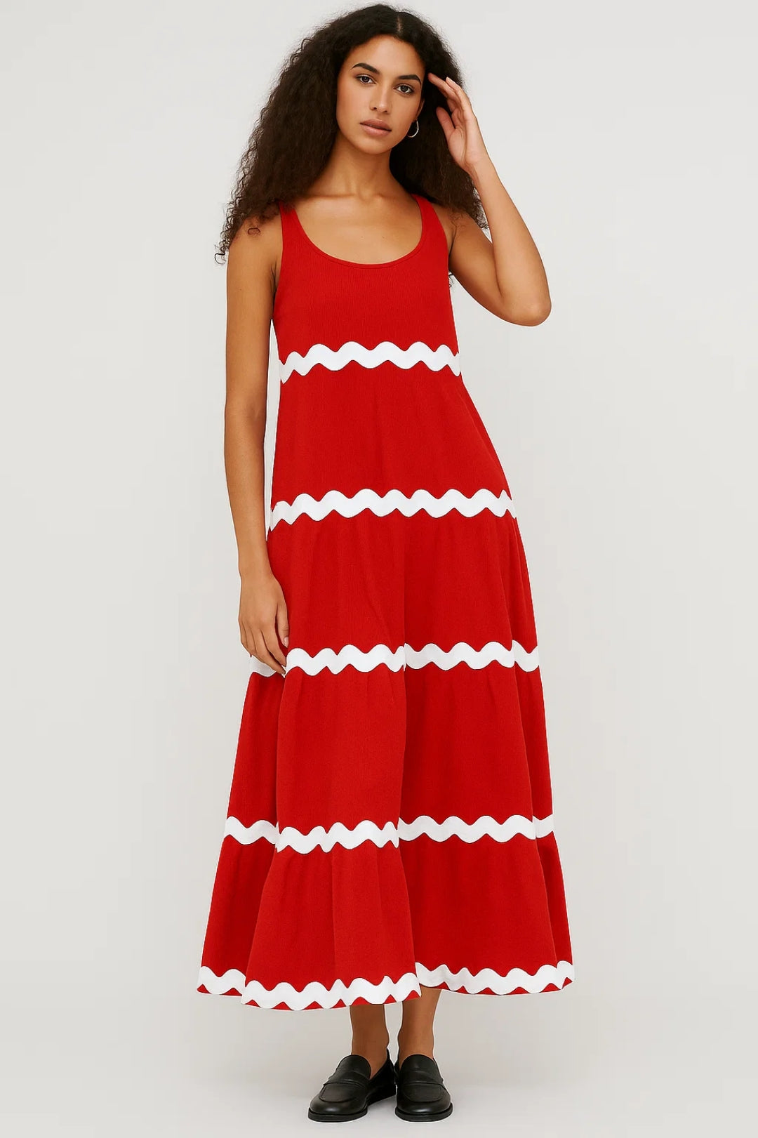 Maxi jurk met golvend contrastdetail - Sophie
