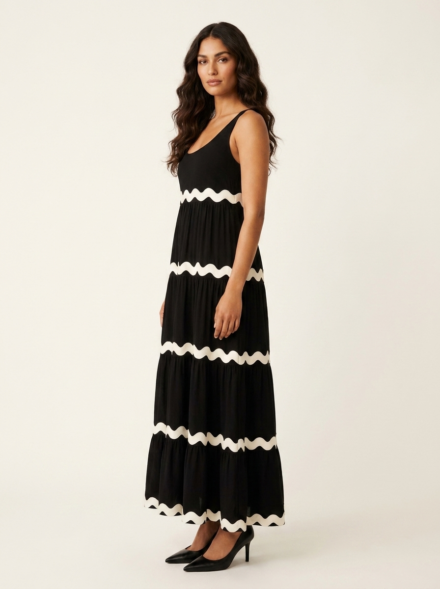 Maxi jurk met golvend contrastdetail - Sophie