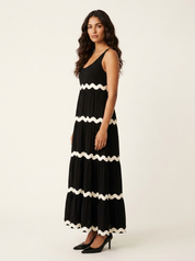Maxi jurk met golvend contrastdetail - Sophie