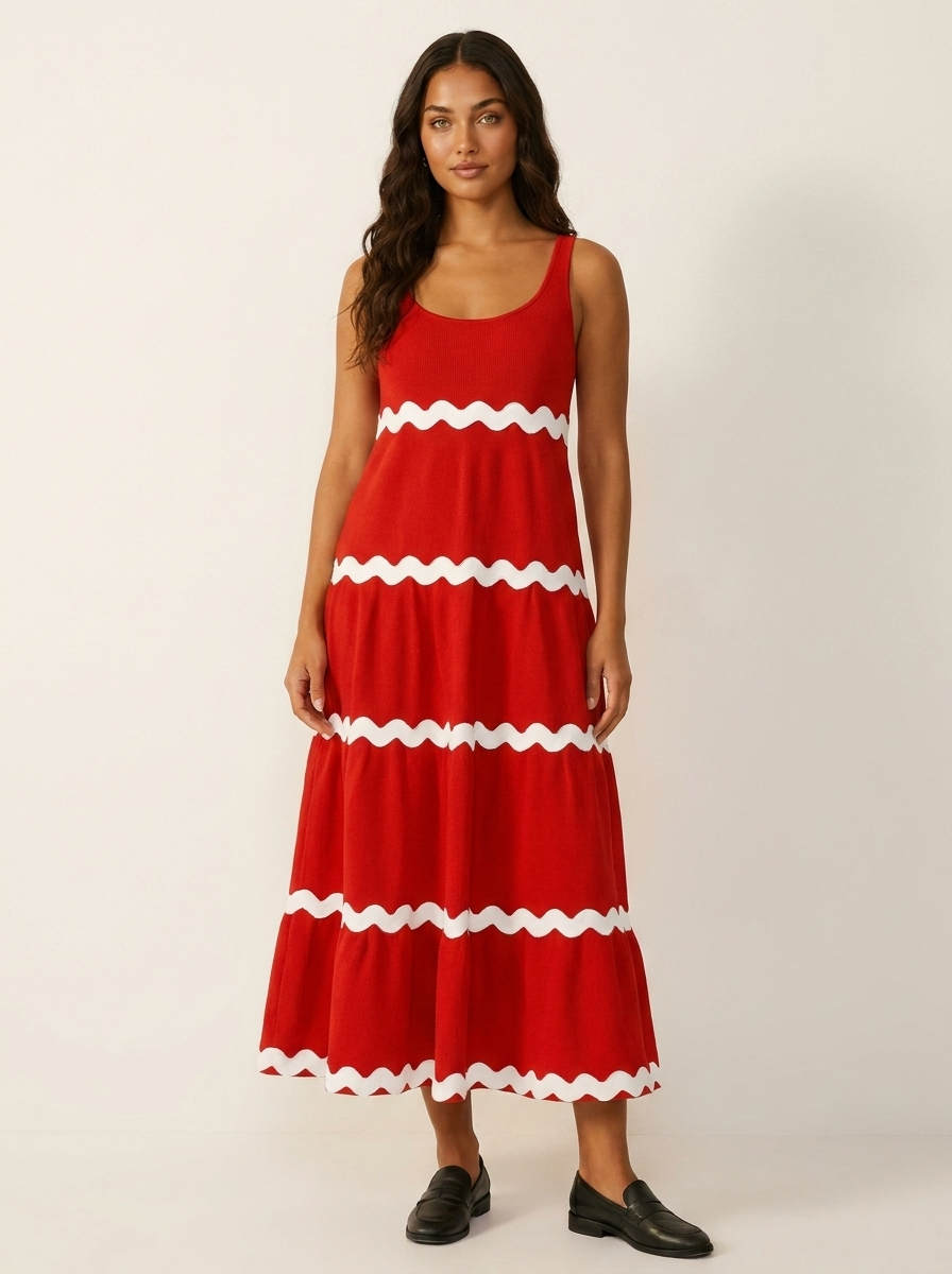 Maxi jurk met golvend contrastdetail - Sophie
