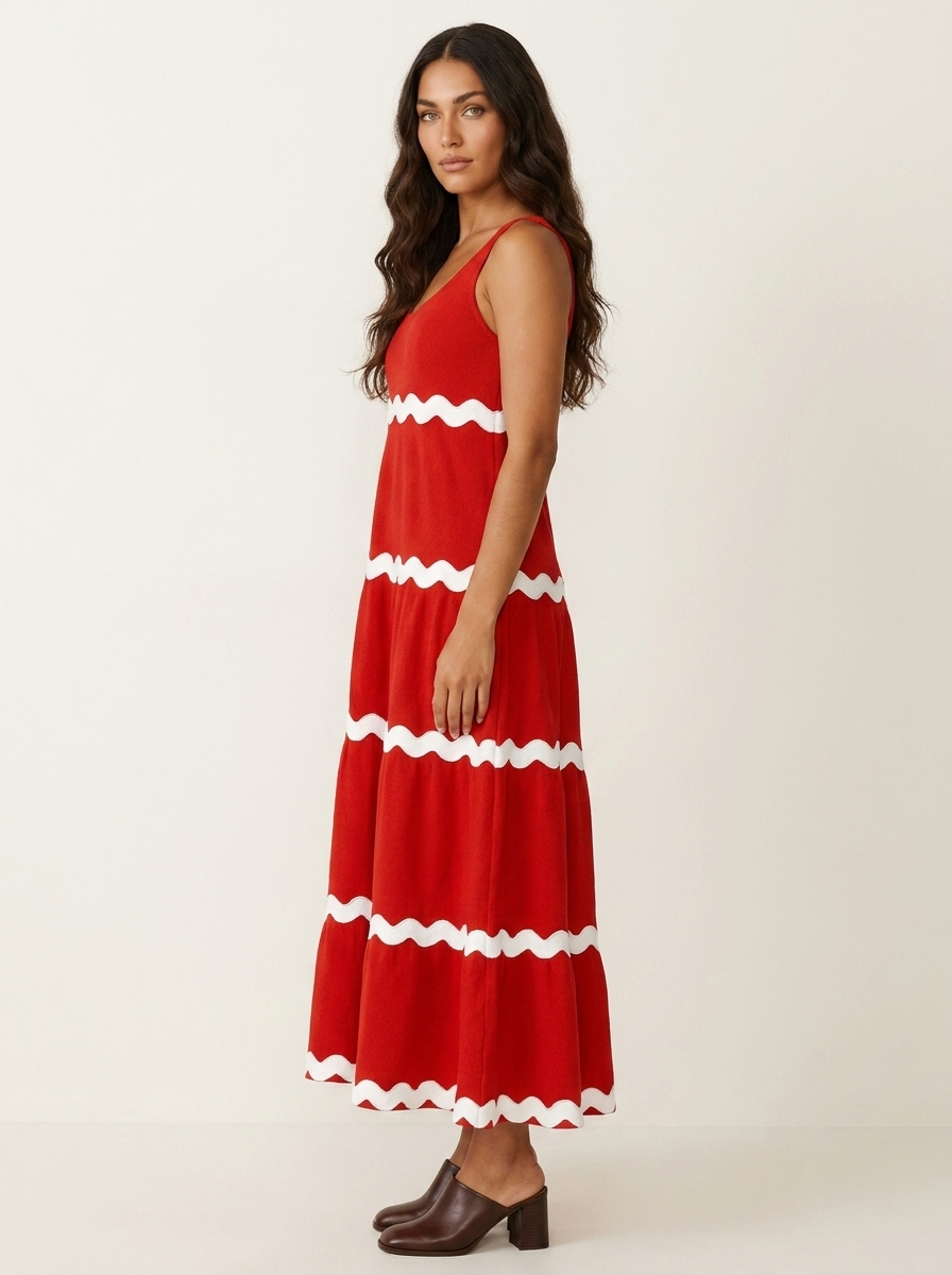 Maxi jurk met golvend contrastdetail - Sophie