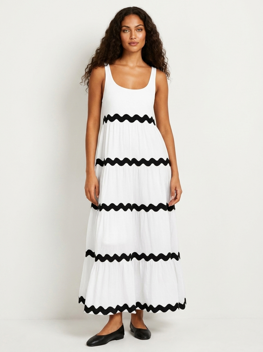 Maxi jurk met golvend contrastdetail - Sophie