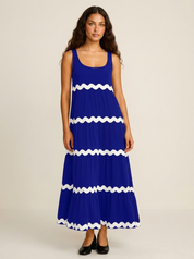 Maxi jurk met golvend contrastdetail - Sophie
