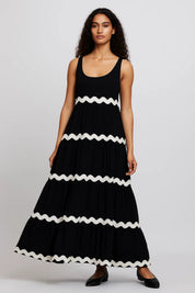 Maxi jurk met golvend contrastdetail - Sophie