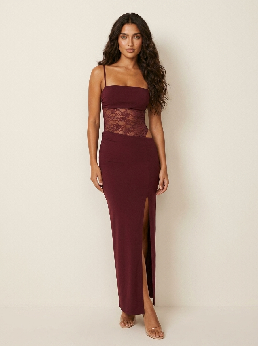 Maxi jurk met kanten corsage - Sina