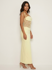 Maxi jurk met kanten corsage - Sina