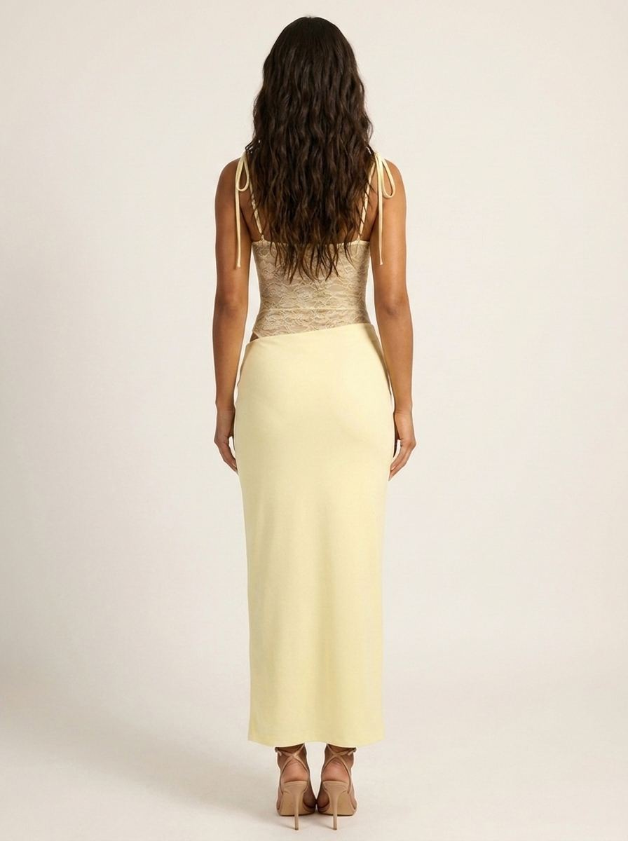 Maxi jurk met kanten corsage - Sina