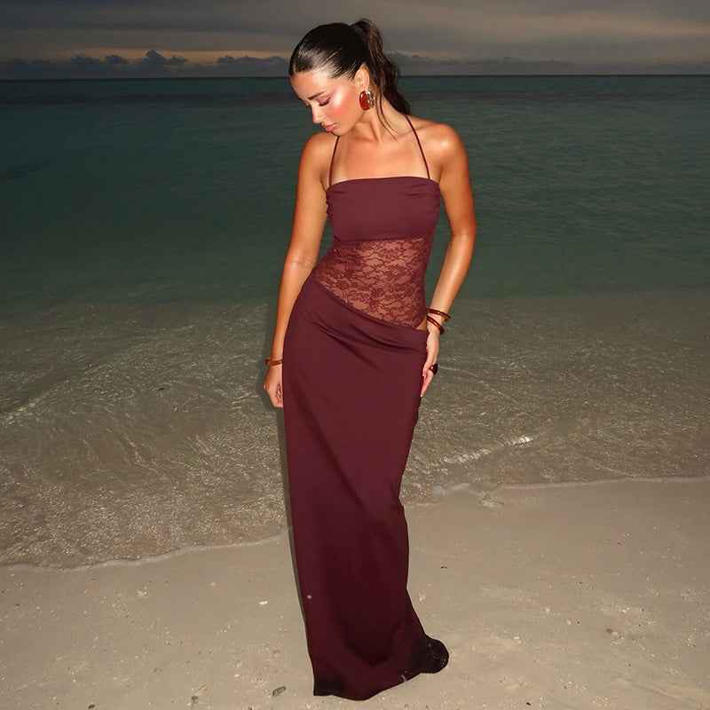 Maxi jurk met kanten corsage - Sina