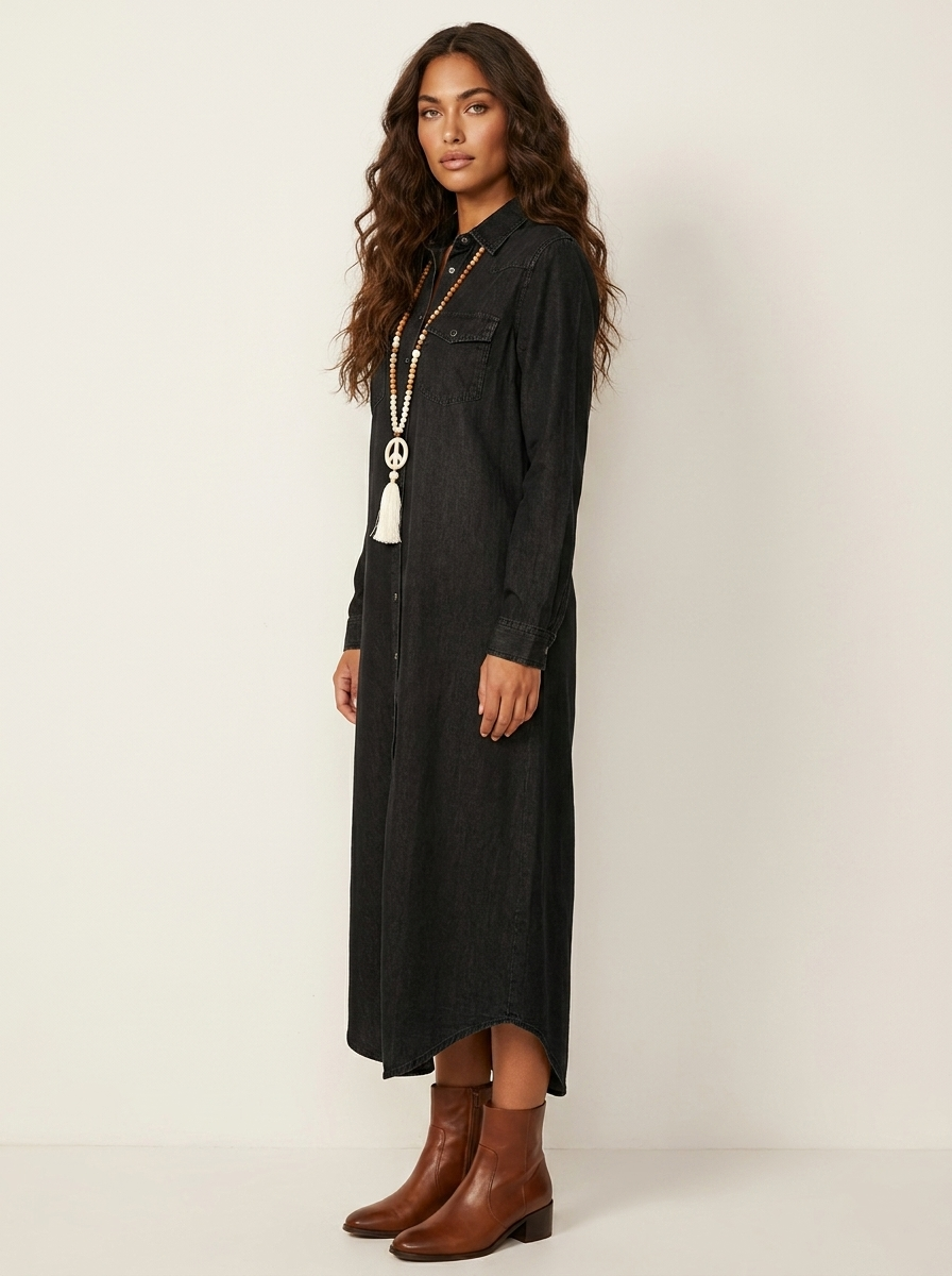Maxi overhemdjurk met denimlook - Nova
