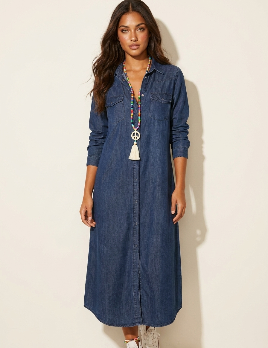 Maxi shirt dress with denim look - Nova