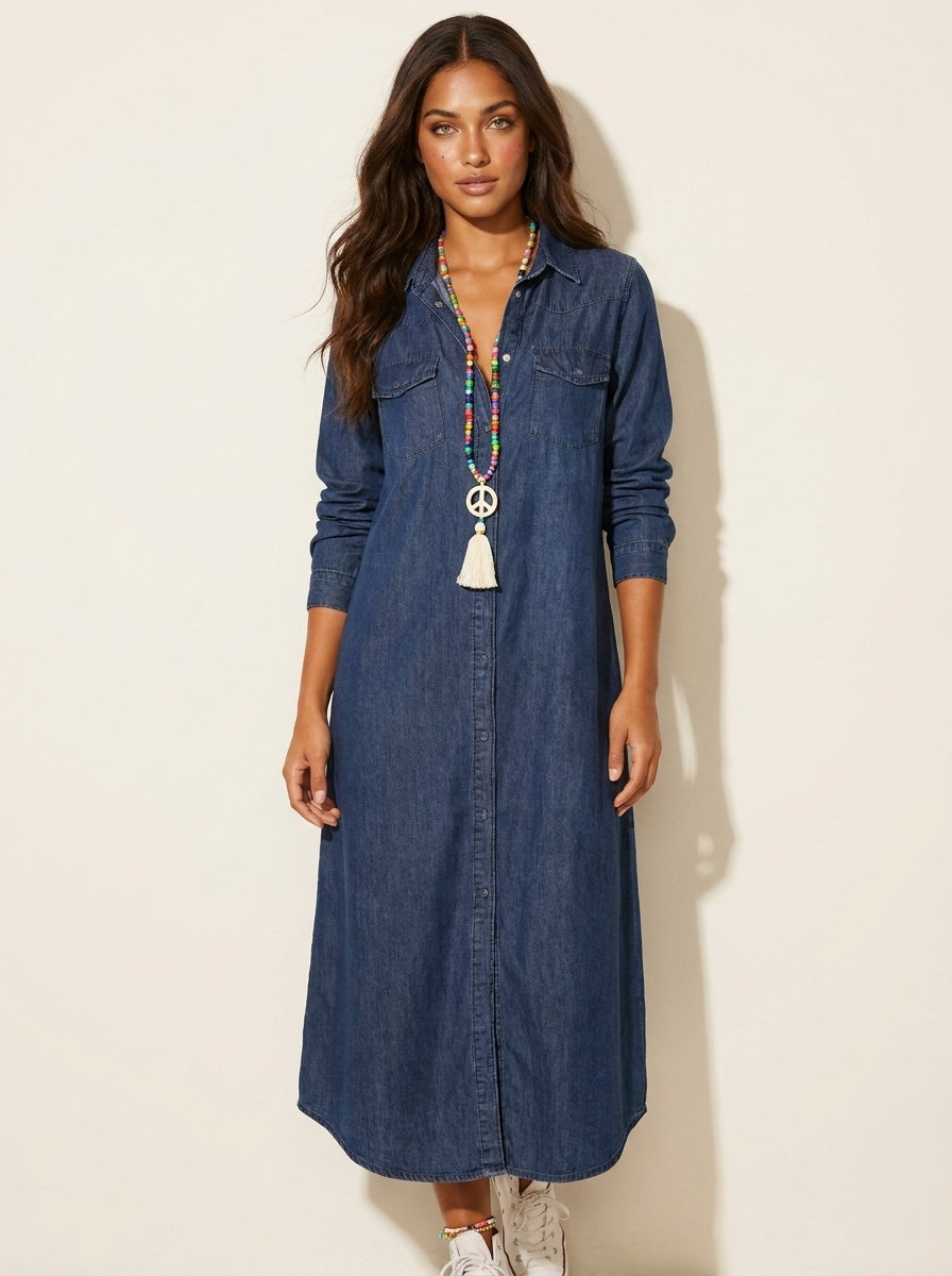 Maxi overhemdjurk met denimlook - Nova