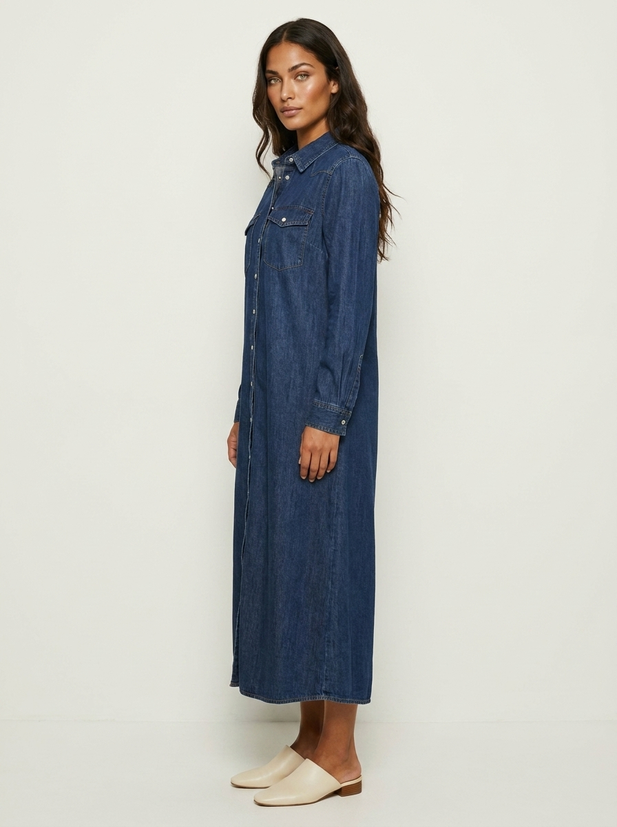 Maxi overhemdjurk met denimlook - Nova