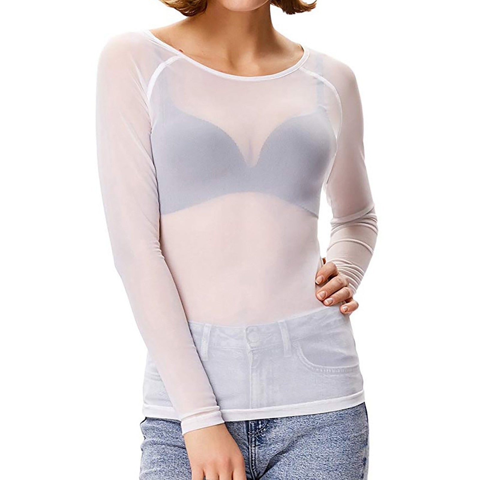 Mesh top with sheer fabric and a fitted silhouette