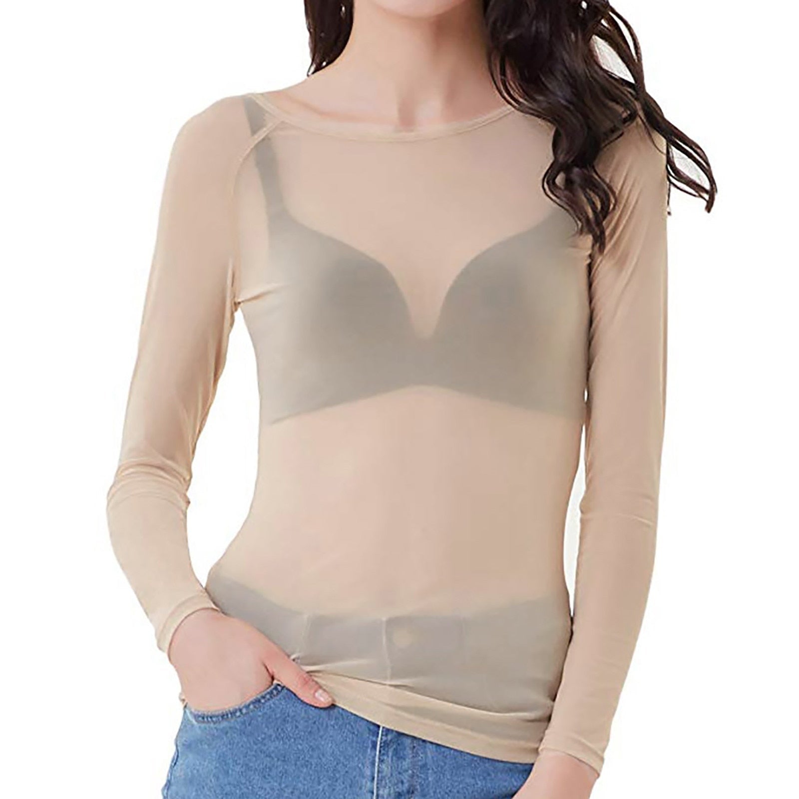 Mesh top with sheer fabric and a fitted silhouette
