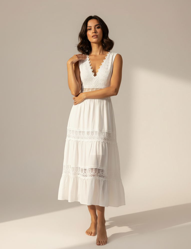 verfijnde en elegante jurk met delicate kanten details voor een romantische en stijlvolle uitstraling