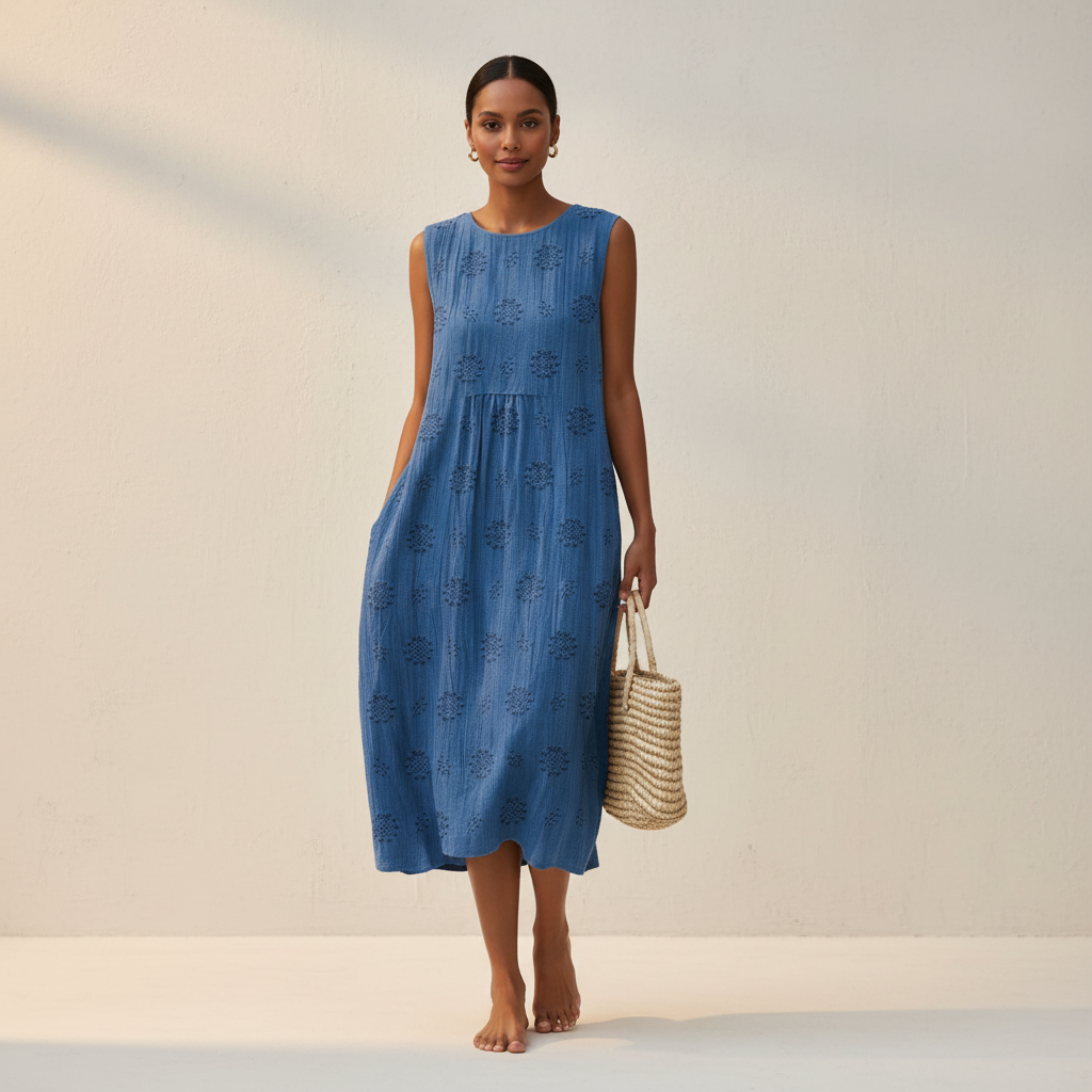 elegante jurk met verfijnde borduursels en vrouwelijke pasvorm