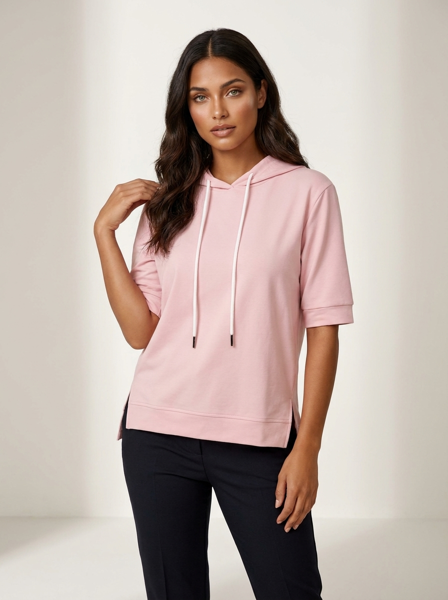 Minimalistische hoodie top met korte mouwen - Elin