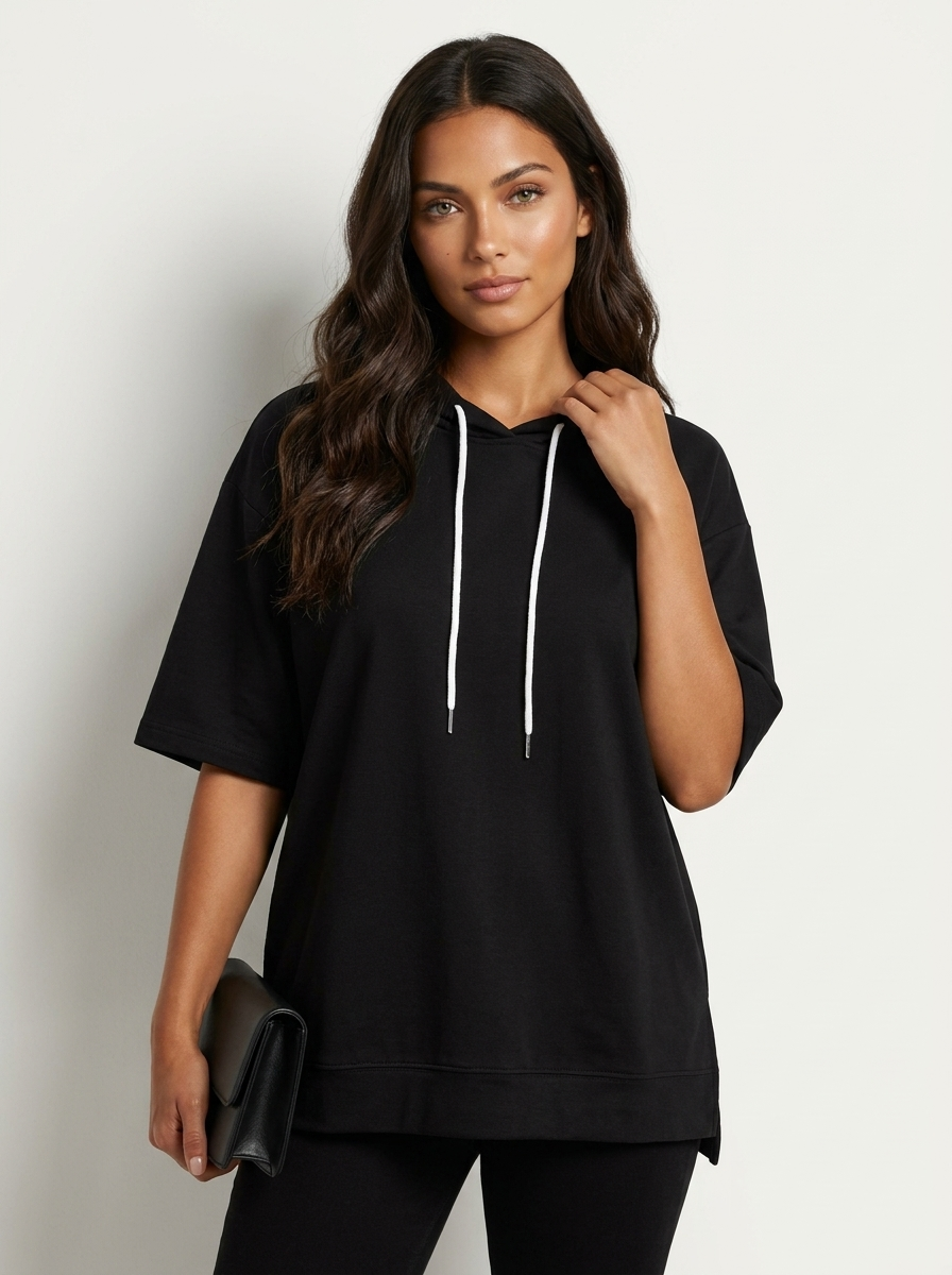 Minimalistische hoodie top met korte mouwen - Elin