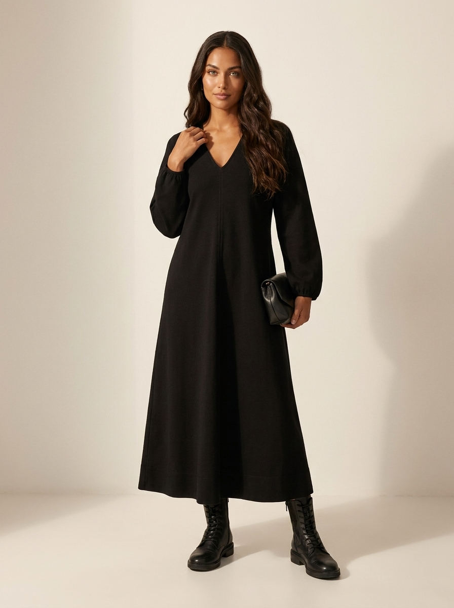 Minimalistische maxi jurk met lange mouwen - Noëlle
