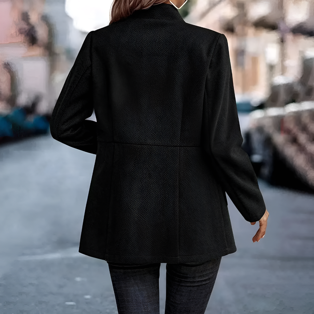 Moderne lange dames blazer met open kraag – Elodie