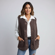 Mouwloos dames vest met knoopsluiting en zakken