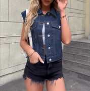 Mouwloos denim dames vest met zakken – Elin