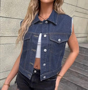 Mouwloos denim dames vest met zakken – Elin