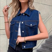 Mouwloos denim dames vest met zakken – Elin