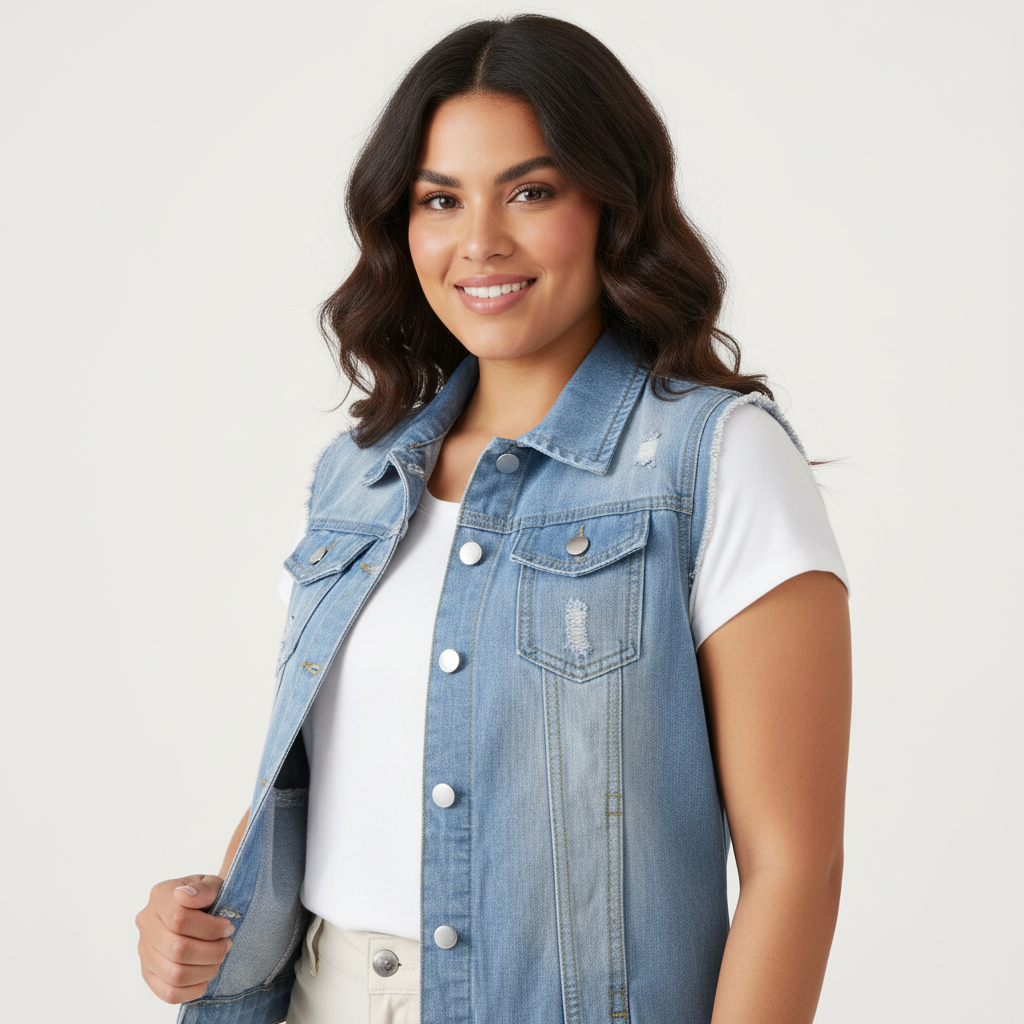 Mouwloos denim dames vest met zakken – Elin