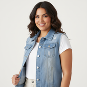 Mouwloos denim dames vest met zakken – Elin