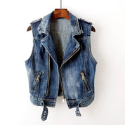 Mouwloos denim vest met biker uitstraling – Mila