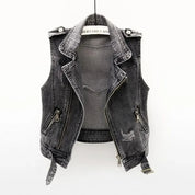 Mouwloos denim vest met biker uitstraling – Mila