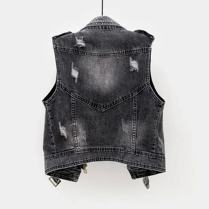 Mouwloos denim vest met biker uitstraling – Mila