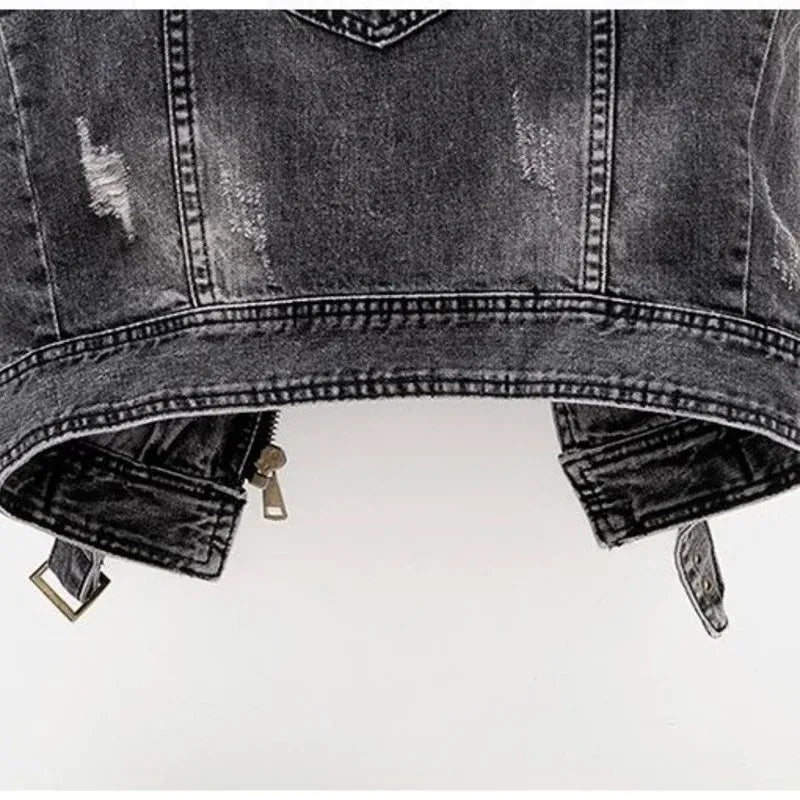 Mouwloos denim vest met biker uitstraling – Mila