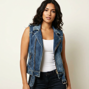 Mouwloos denim vest met biker uitstraling – Mila