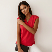 Mouwloze dames blouse met V-hals – Femke