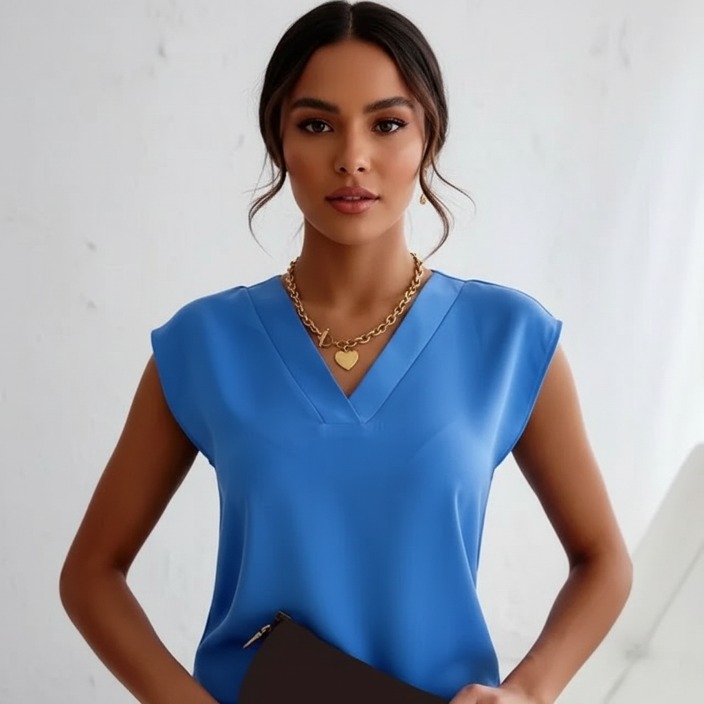 Sleeveless women’s blouse with V-neck – Femke