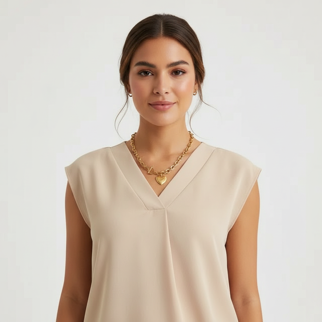 Sleeveless women’s blouse with V-neck – Femke