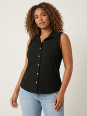 Mouwloze dames blouse met knoopsluiting - Elara