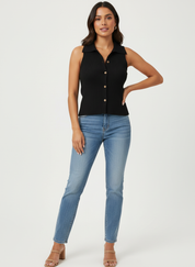 Mouwloze dames blouse met knoopsluiting - Elara