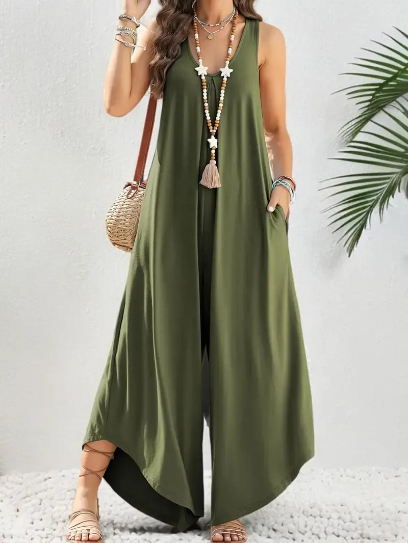 Mouwloze dames jumpsuit met wijde pijpen – Eden