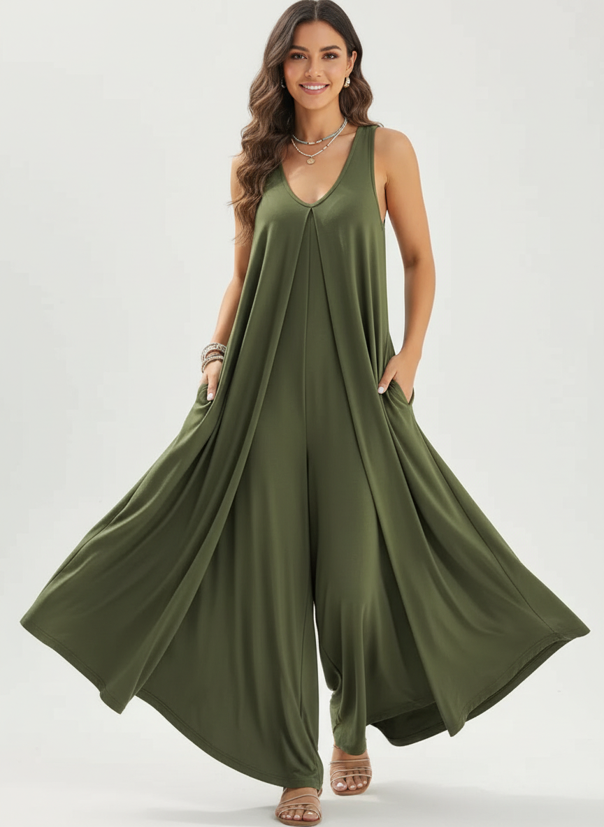 Mouwloze dames jumpsuit met wijde pijpen – Eden
