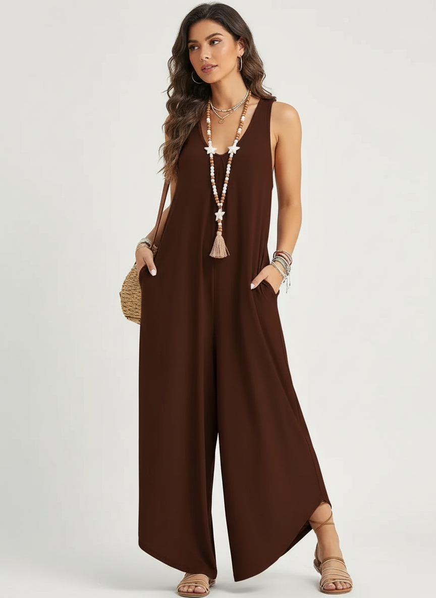 Mouwloze dames jumpsuit met wijde pijpen – Eden