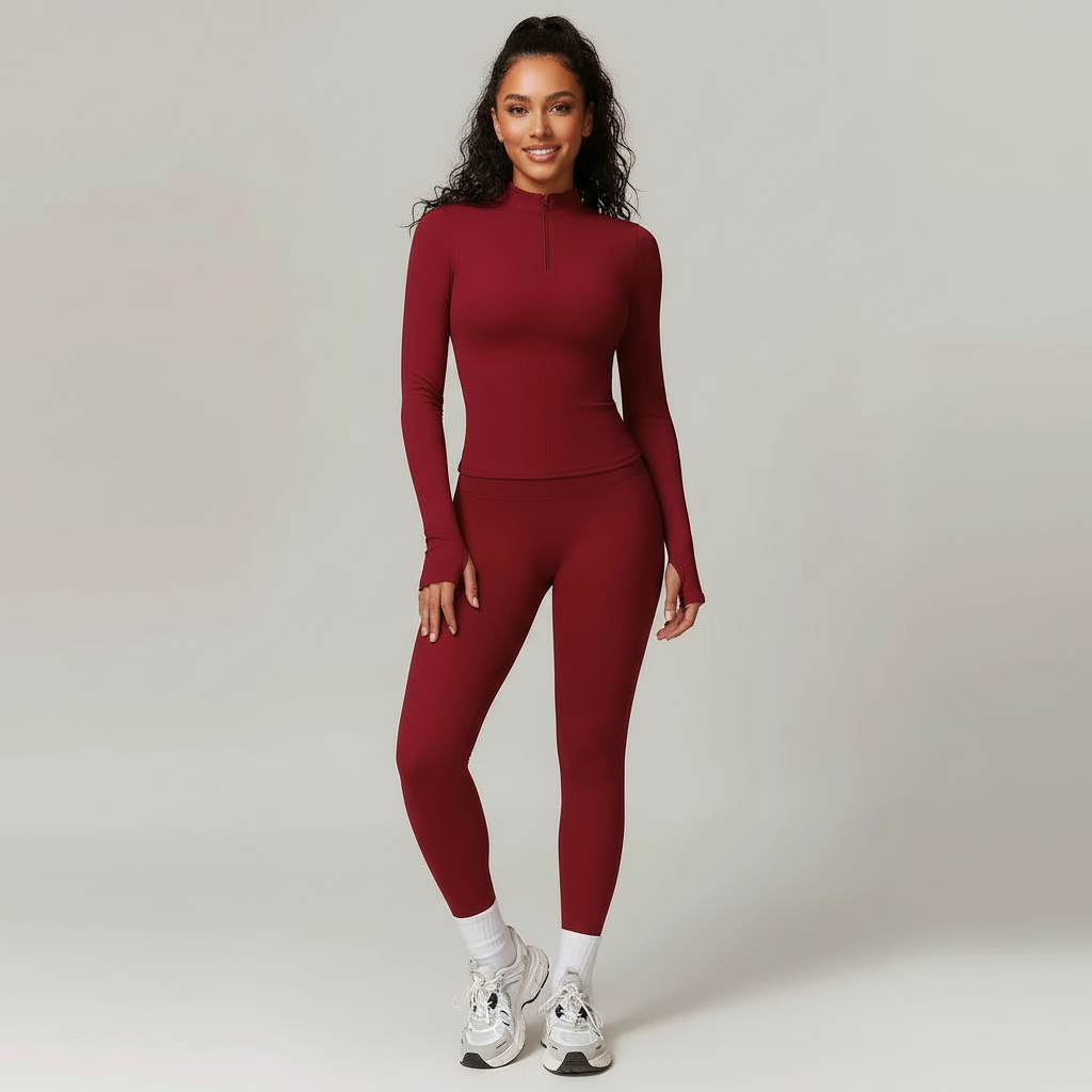 Naadloze activewear set met lange mouwen en legging – Nova