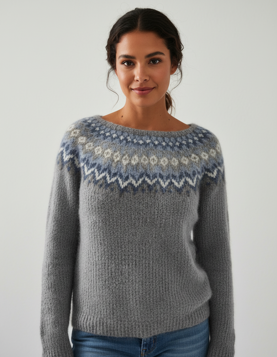 Noors gebreide dames trui met patroon – Elin